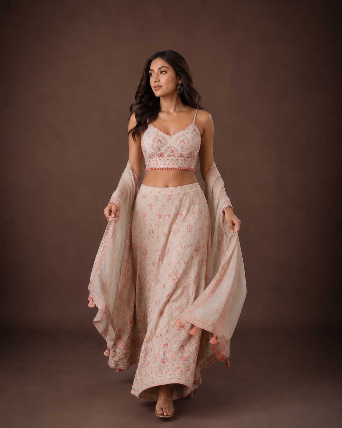 Ivory and Blush Pink Floral Embroidered Designer Lehenga Choli