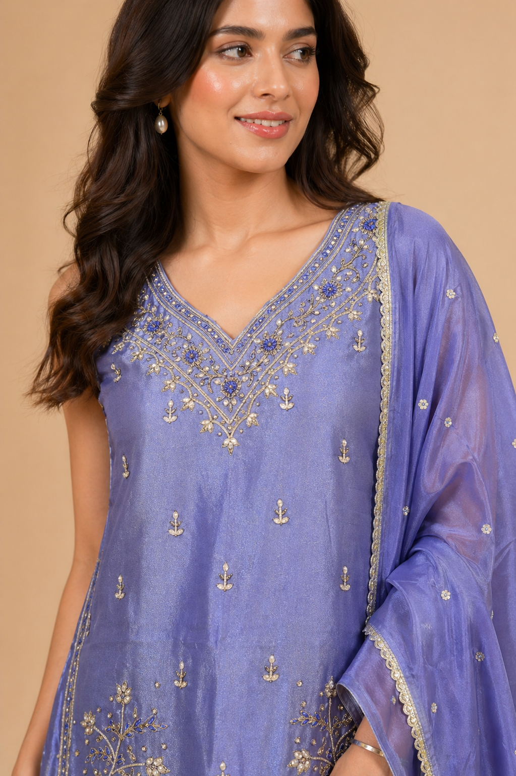 Lavender Blue Embroidered Silk Lehenga Blouse with Zari & Beadwork Detailing