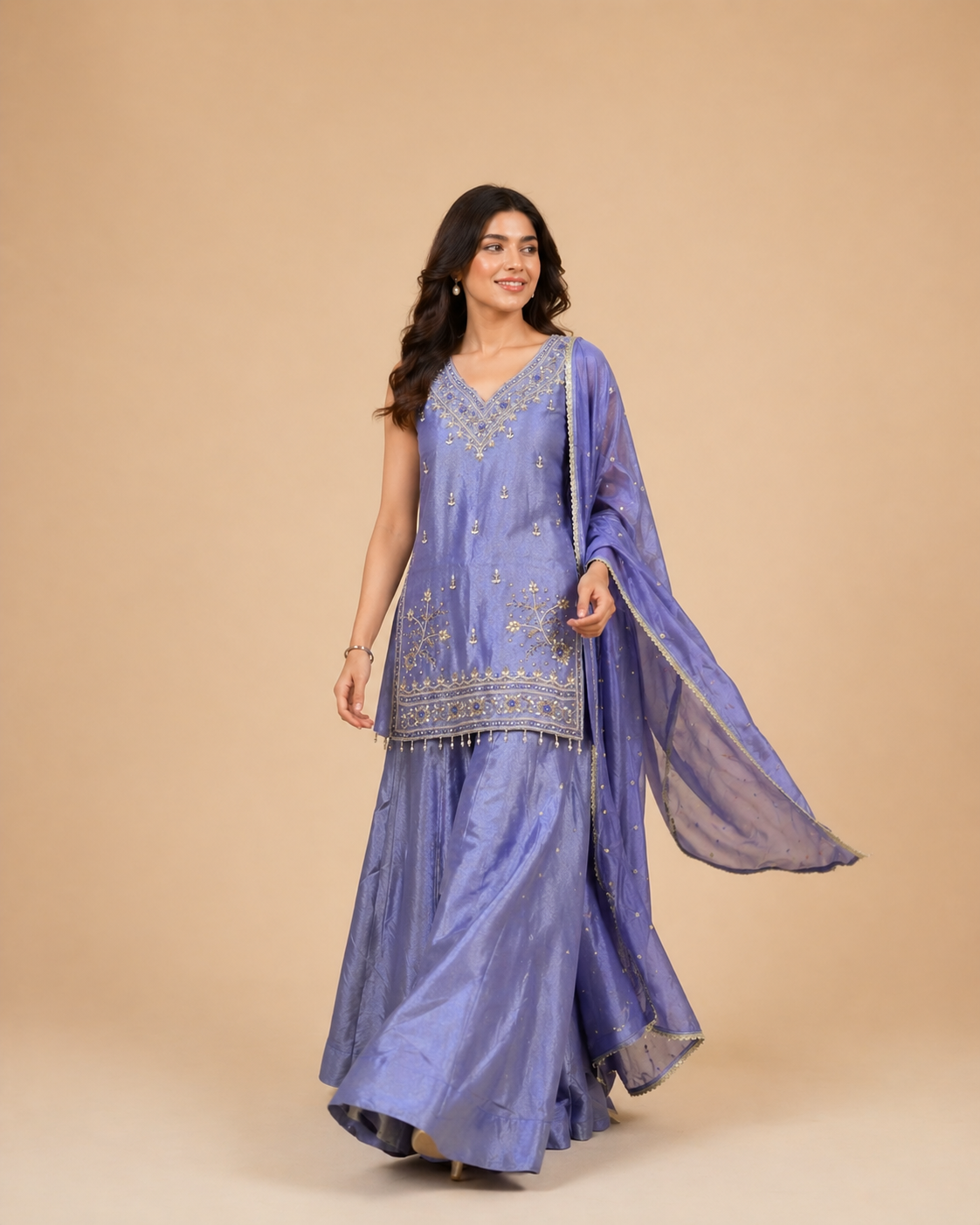 Lavender Blue Embroidered Silk Lehenga Blouse with Zari & Beadwork Detailing