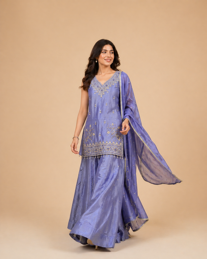 Lavender Blue Embroidered Silk Lehenga Blouse with Zari & Beadwork Detailing