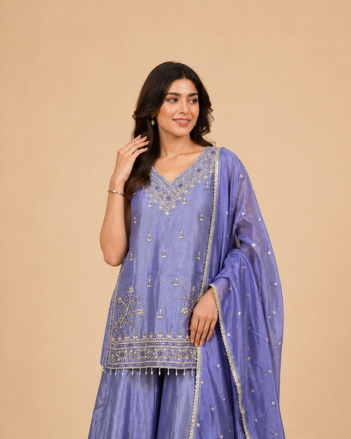 Lavender Blue Embroidered Silk Lehenga Blouse with Zari & Beadwork Detailing