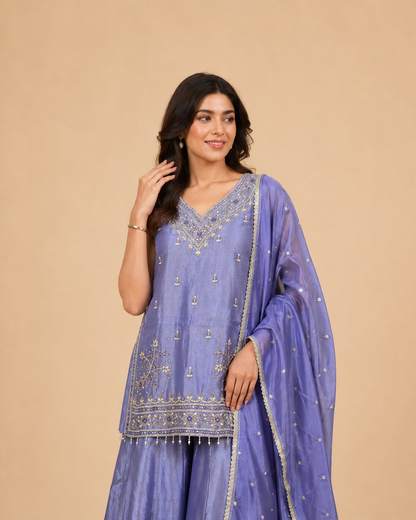 Lavender Blue Embroidered Silk Lehenga Blouse with Zari & Beadwork Detailing