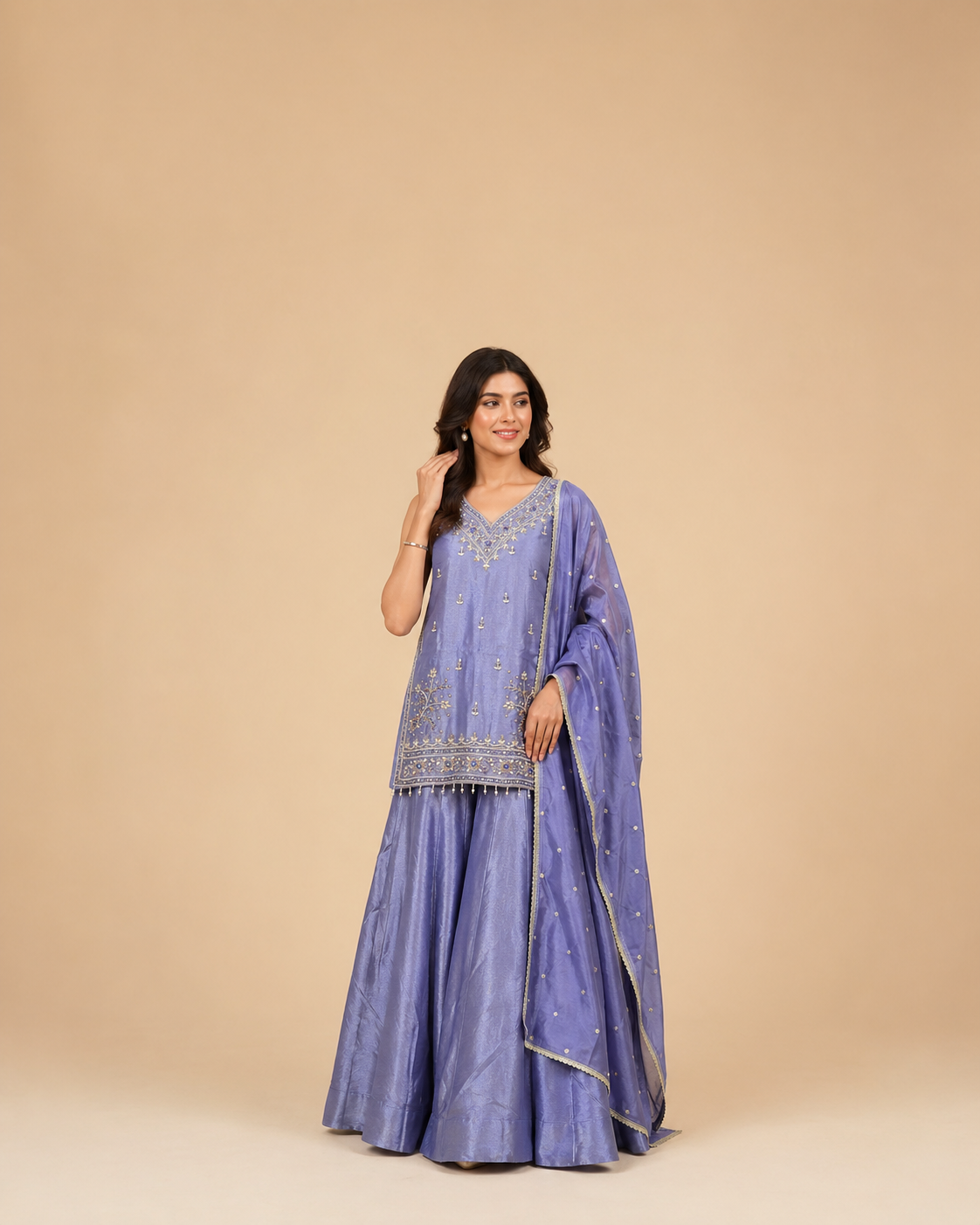 Lavender Blue Embroidered Silk Lehenga Blouse with Zari & Beadwork Detailing