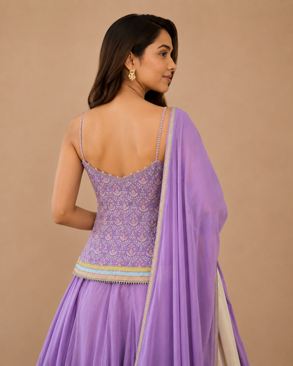 Lavender Embroidered Indo Western Lehenga Set