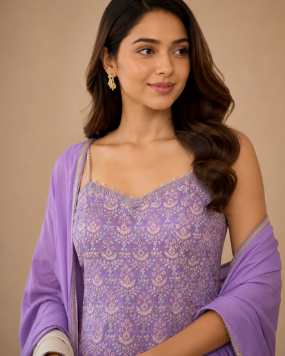 Lavender Embroidered Indo Western Lehenga Set