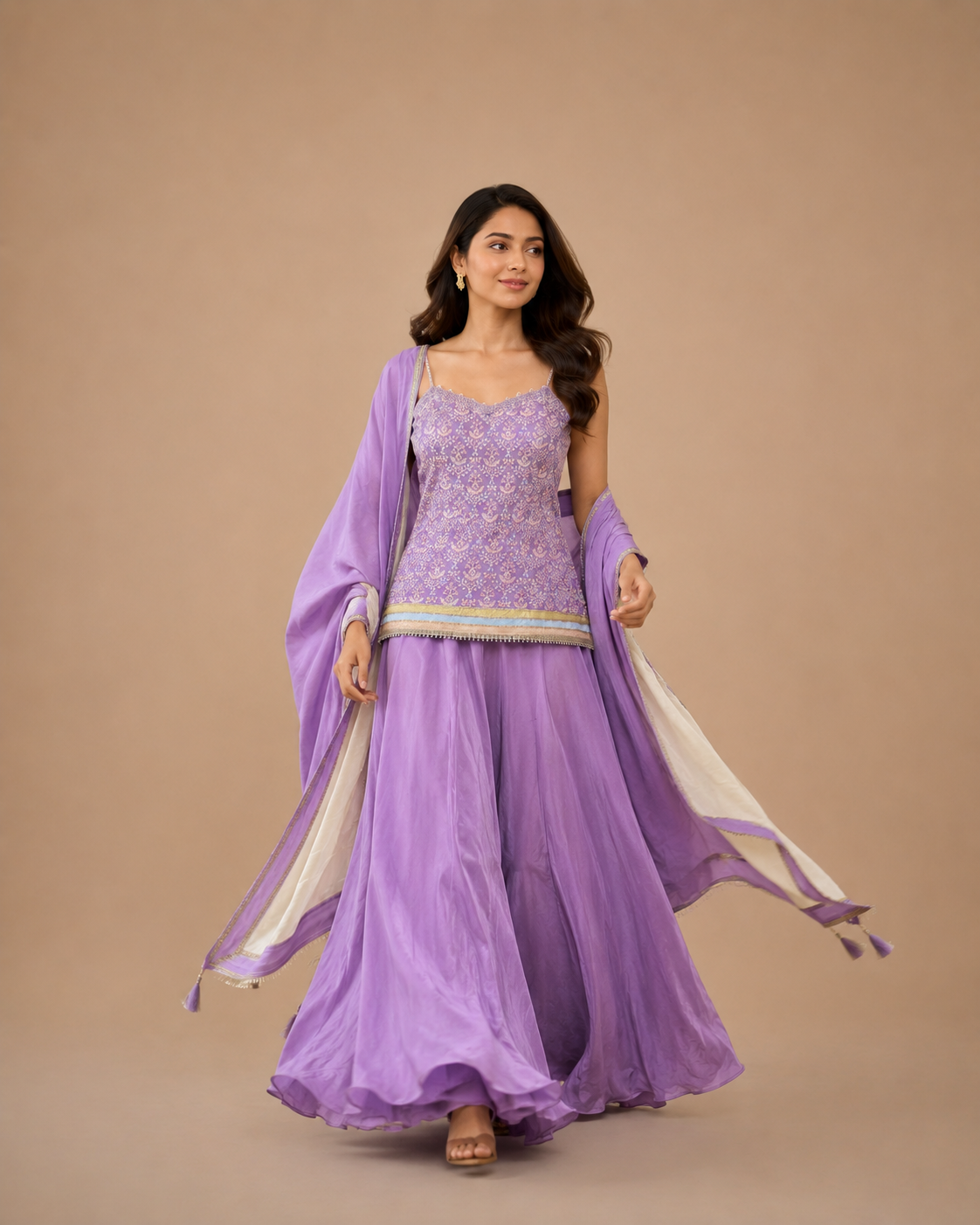 Lavender Embroidered Indo Western Lehenga Set