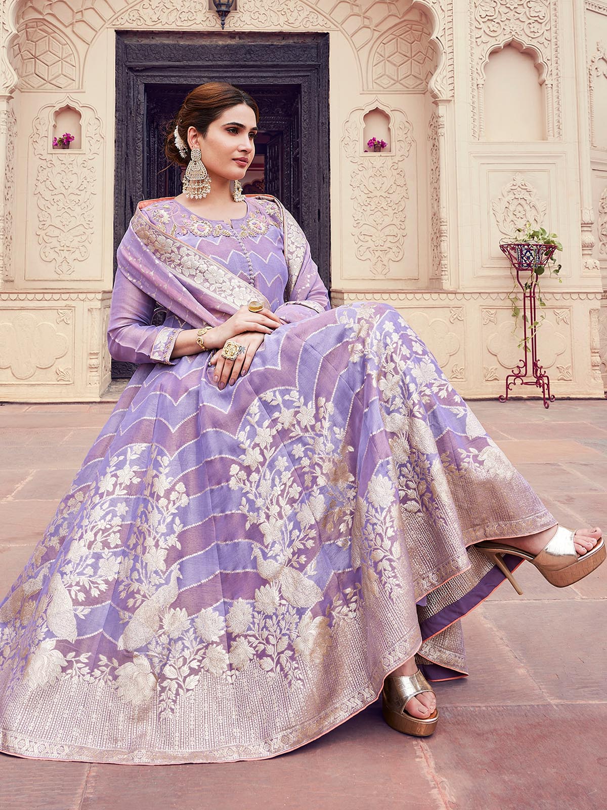 Lavender Jacquard Anarkali Set