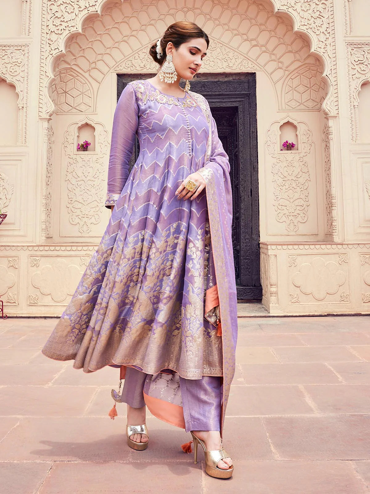 Lavender Jacquard Anarkali Set