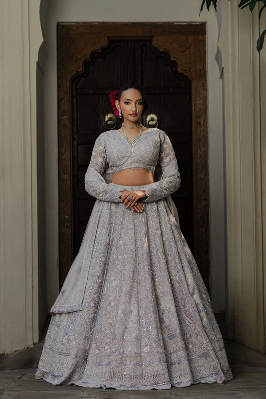 Lavender Net Embellished Lehenga