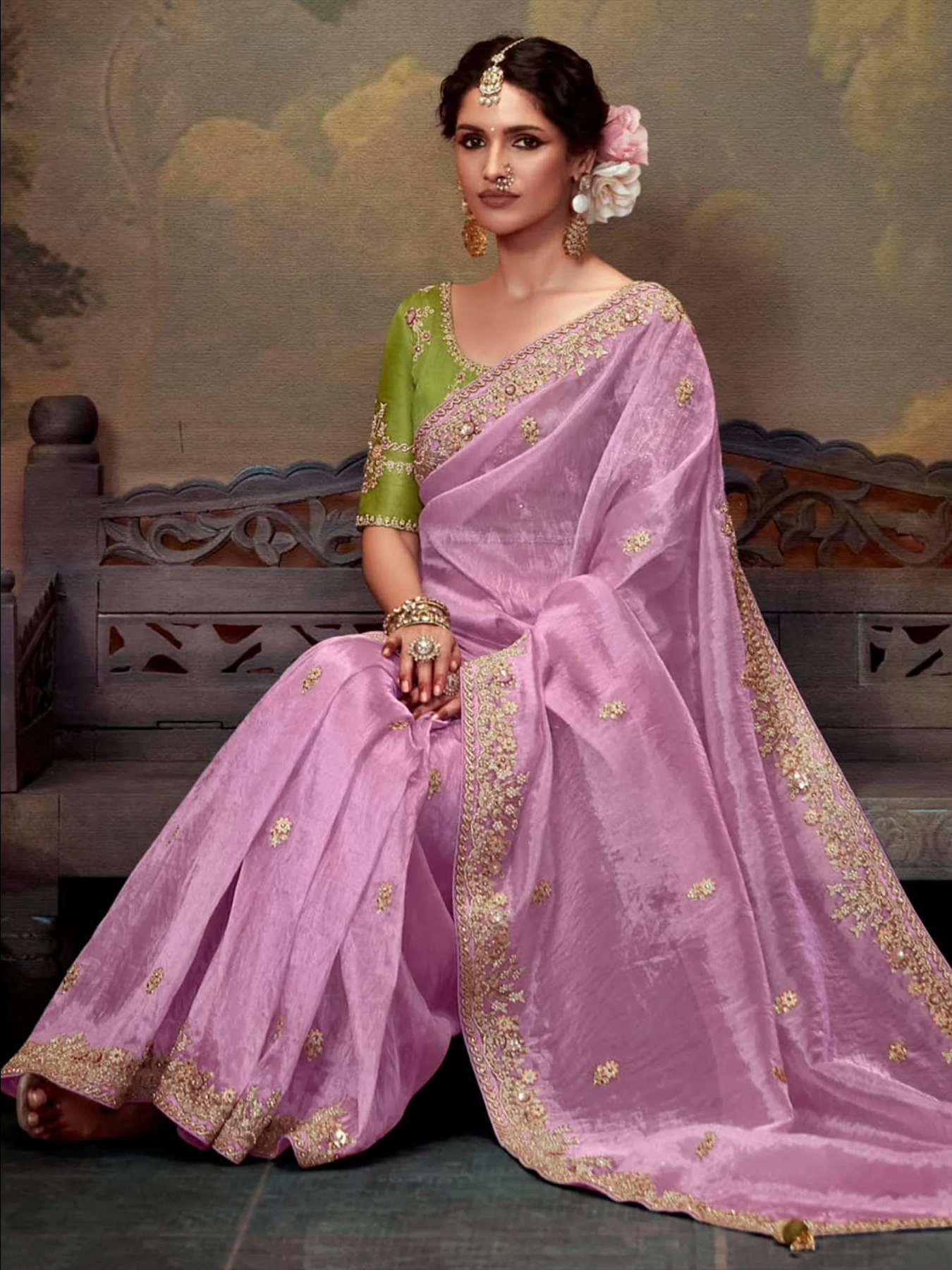 Lavender Organza Saree In Embroidery