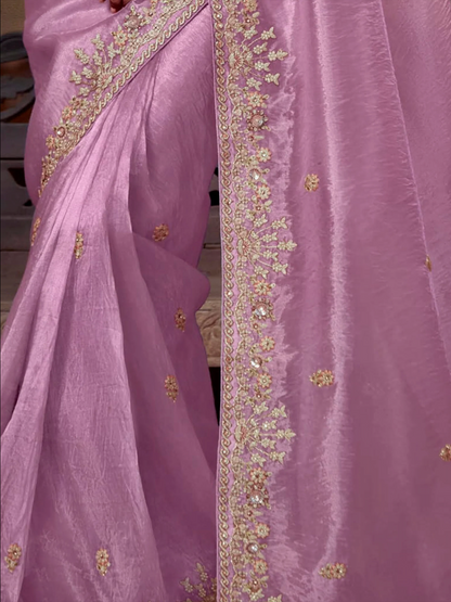 Lavender Organza Saree In Embroidery