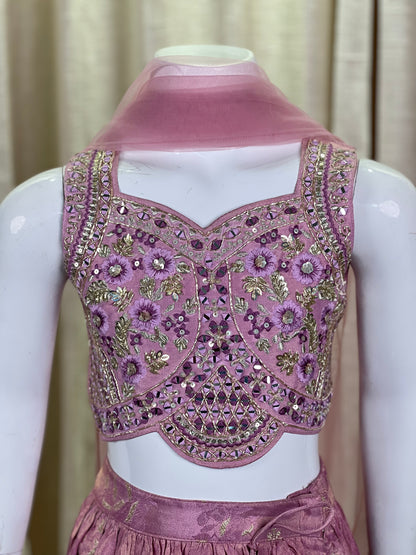 Lavender Purple Embellished Lehenga Set for Girls