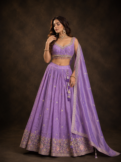Lavender Purple Embroidered Lehenga Choli with Sequins Work
