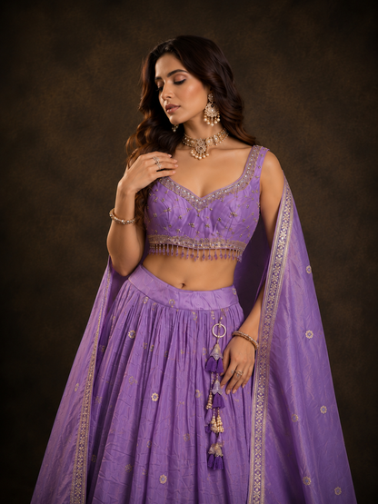 Lavender Purple Embroidered Lehenga Choli with Sequins Work