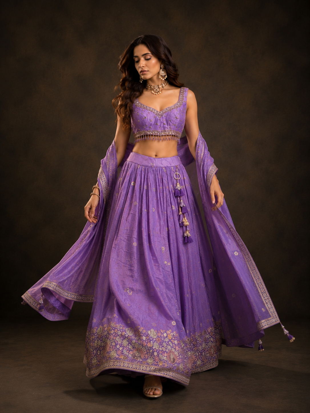 Lavender Purple Embroidered Lehenga Choli with Sequins Work