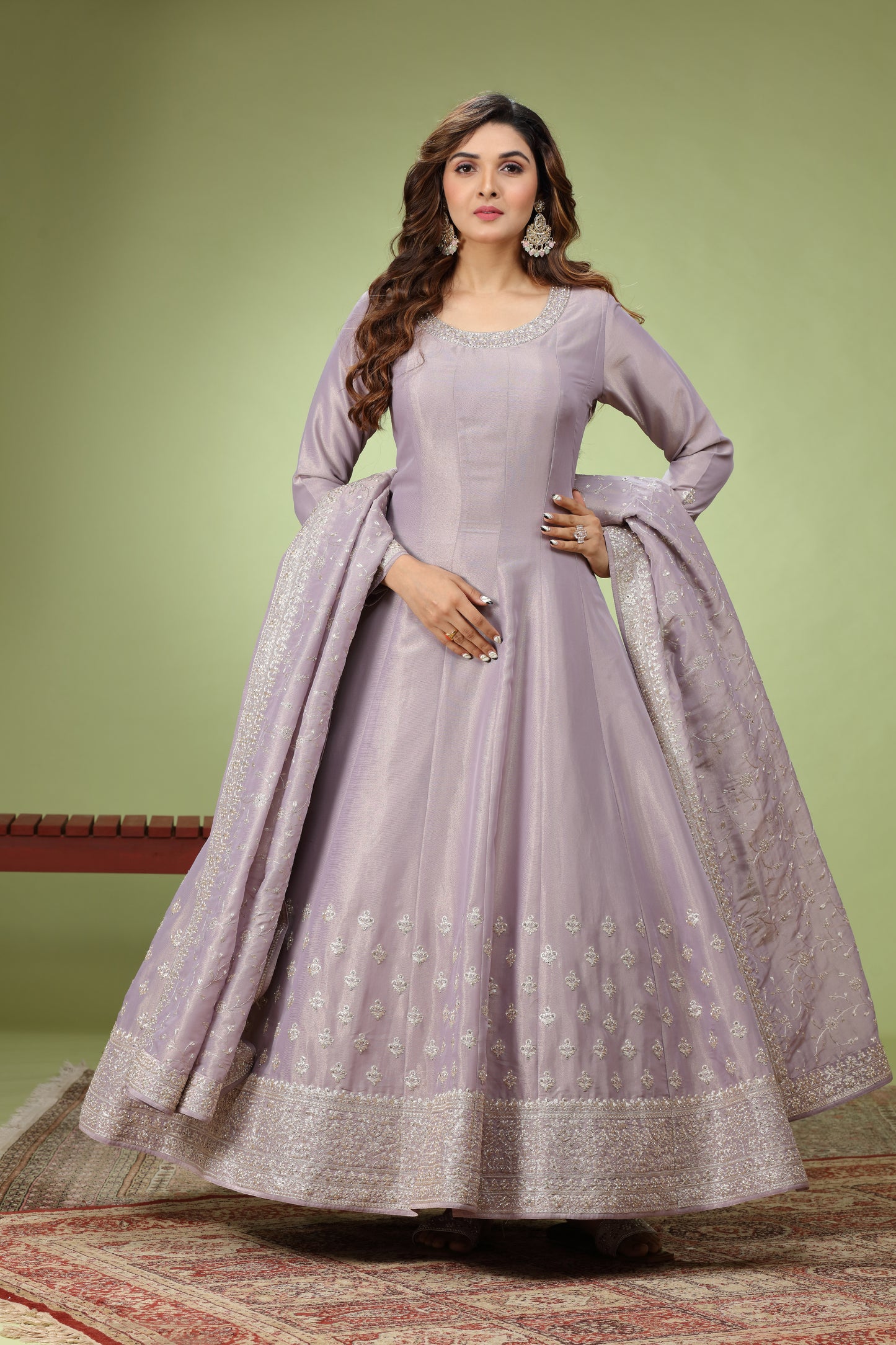 Lavender Purple Art Silk Dori Embroidered Anarkali Suit