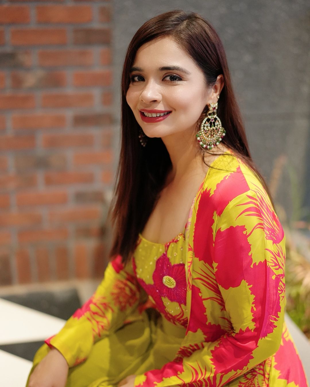 Lemon Yellow & Pink Flower Printed Palazzo Set