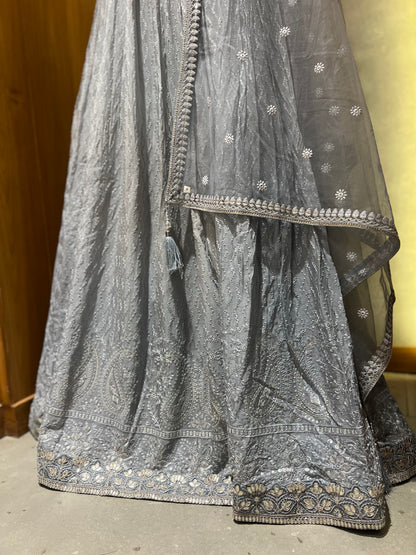Light Grey embroider Anarkali suit