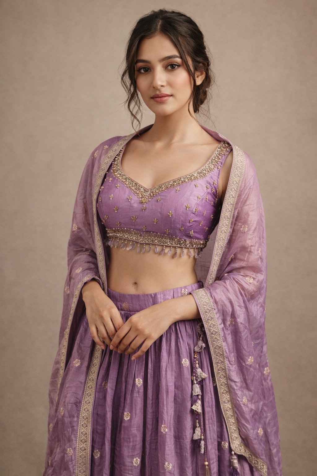 Lilac Purple Embroidered Designer Lehenga Choli with Zari Work and Dupatta