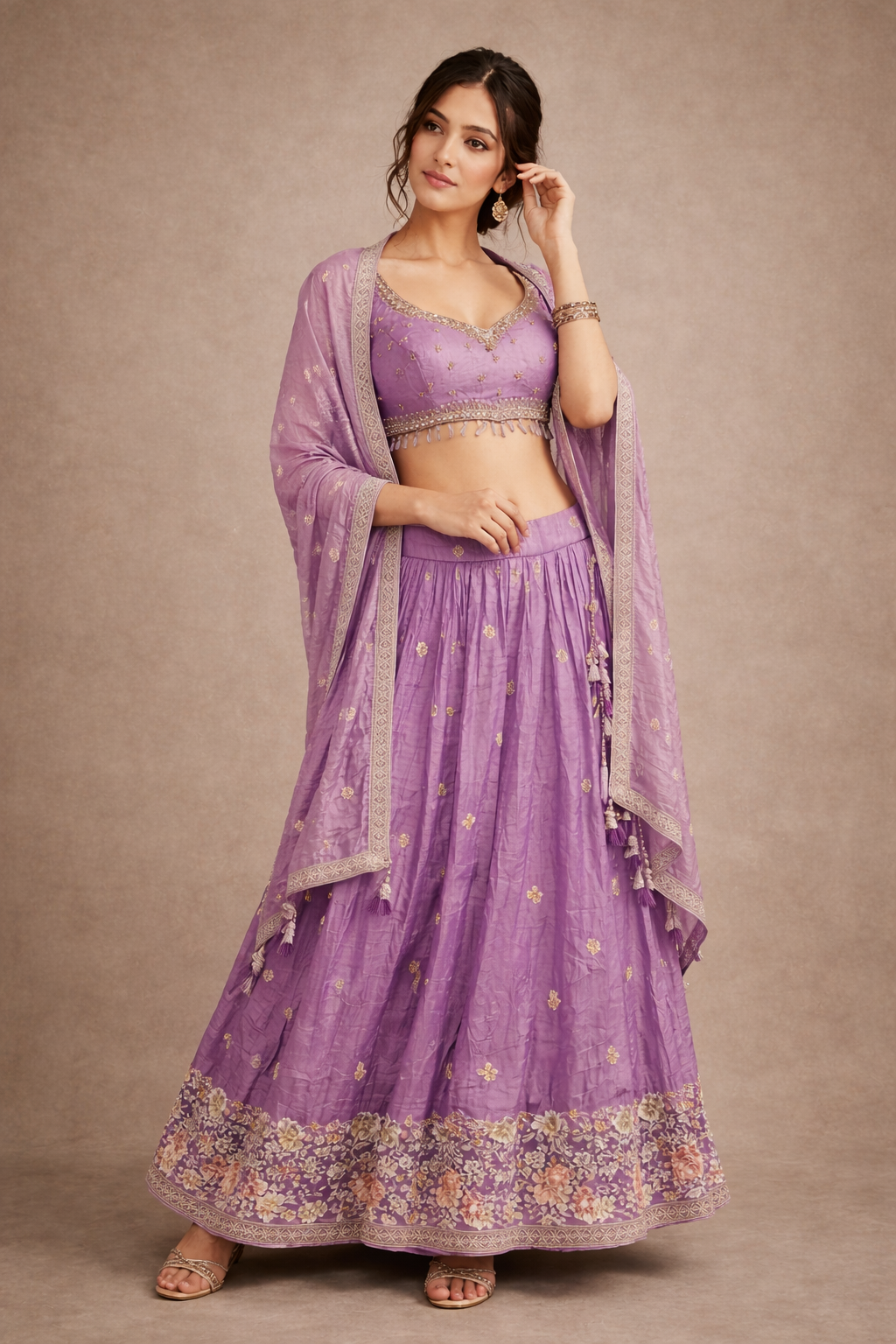 Lilac Purple Embroidered Designer Lehenga Choli with Zari Work and Dupatta
