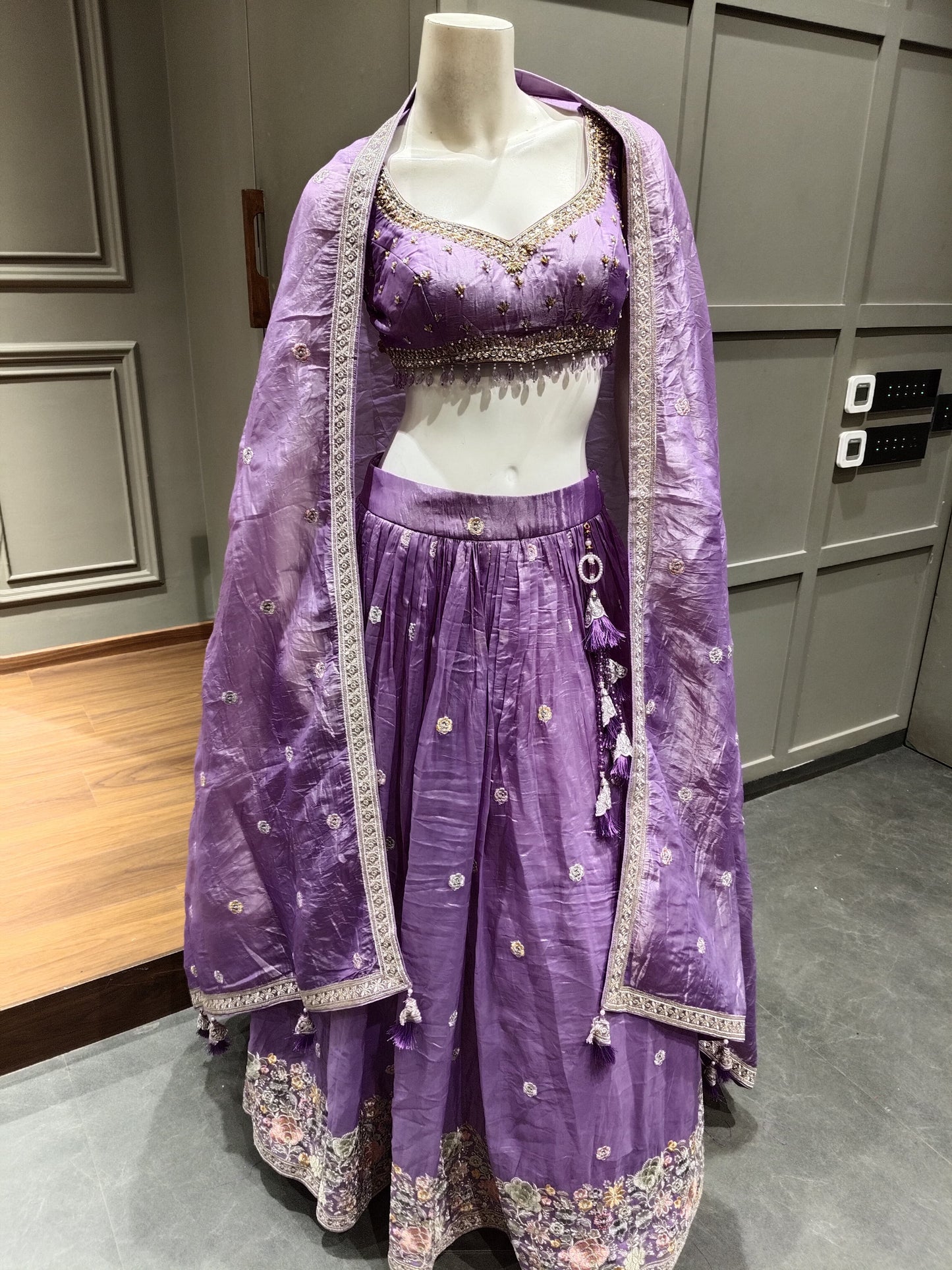 Lilac Purple Embroidered Designer Lehenga Choli with Zari Work and Dupatta
