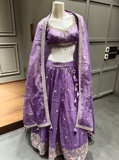 Lilac Purple Embroidered Designer Lehenga Choli with Zari Work and Dupatta