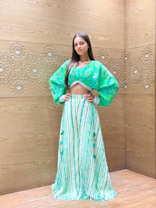 Lime Green Tie-Dye Co-ord Set with Tassel Detail
