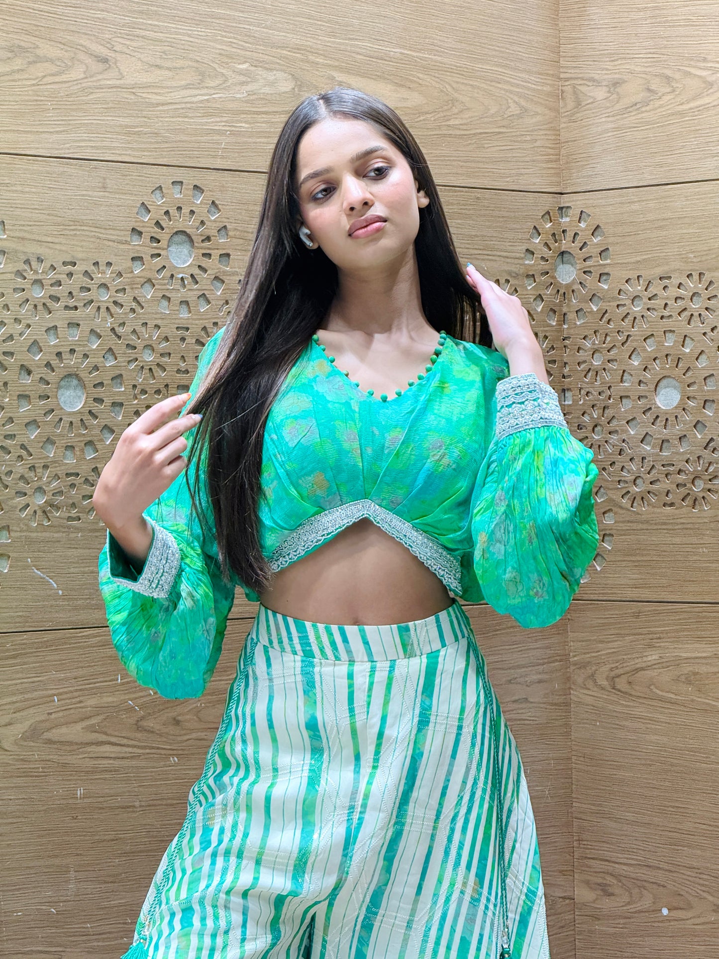 Lime Green Tie-Dye Co-ord Set with Tassel Detail