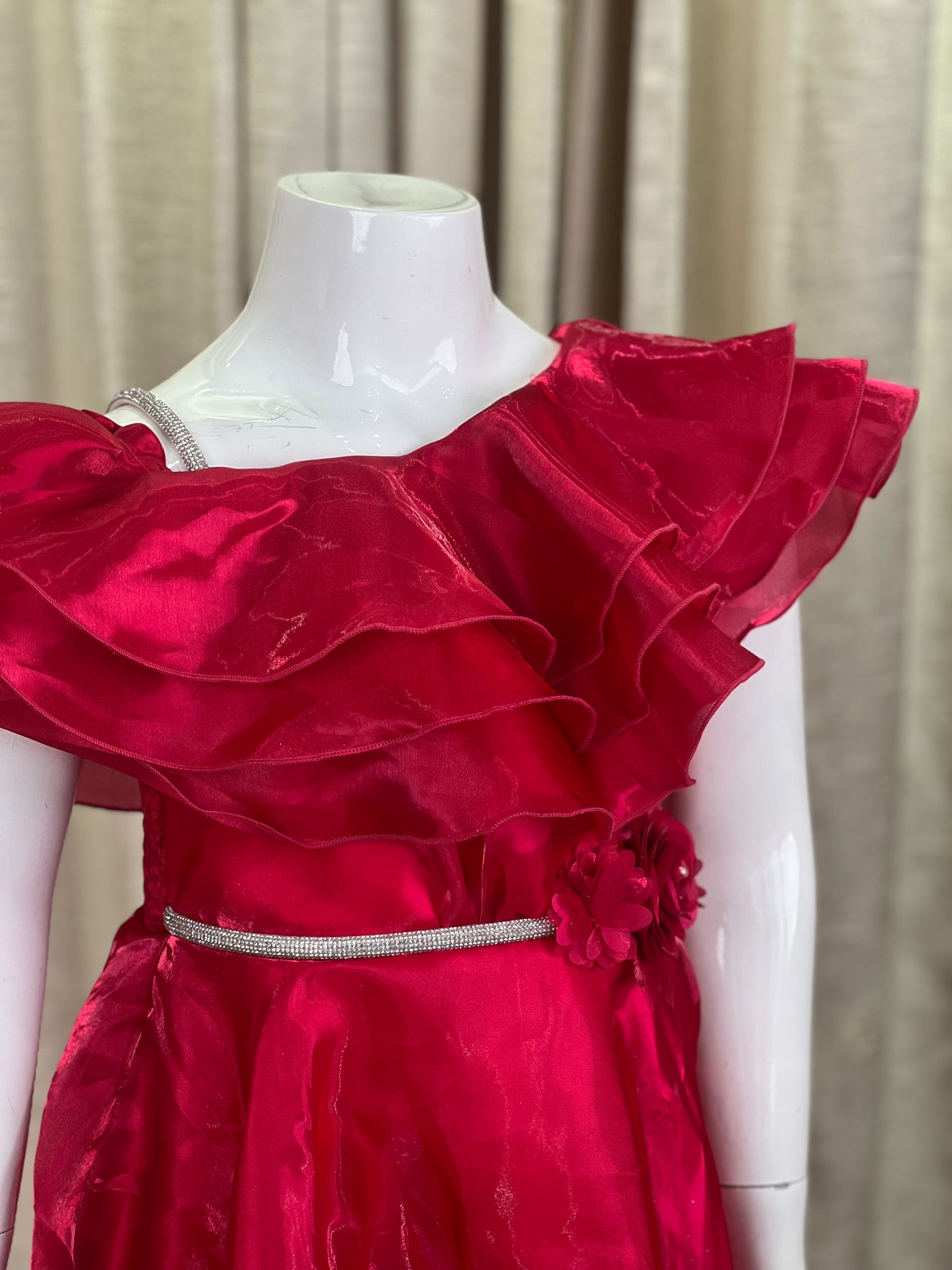 Little Princess Off-Shoulder Gown in Crimson Red