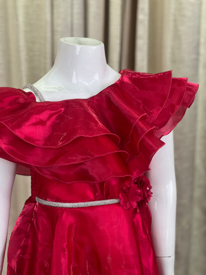 Little Princess Off-Shoulder Gown in Crimson Red