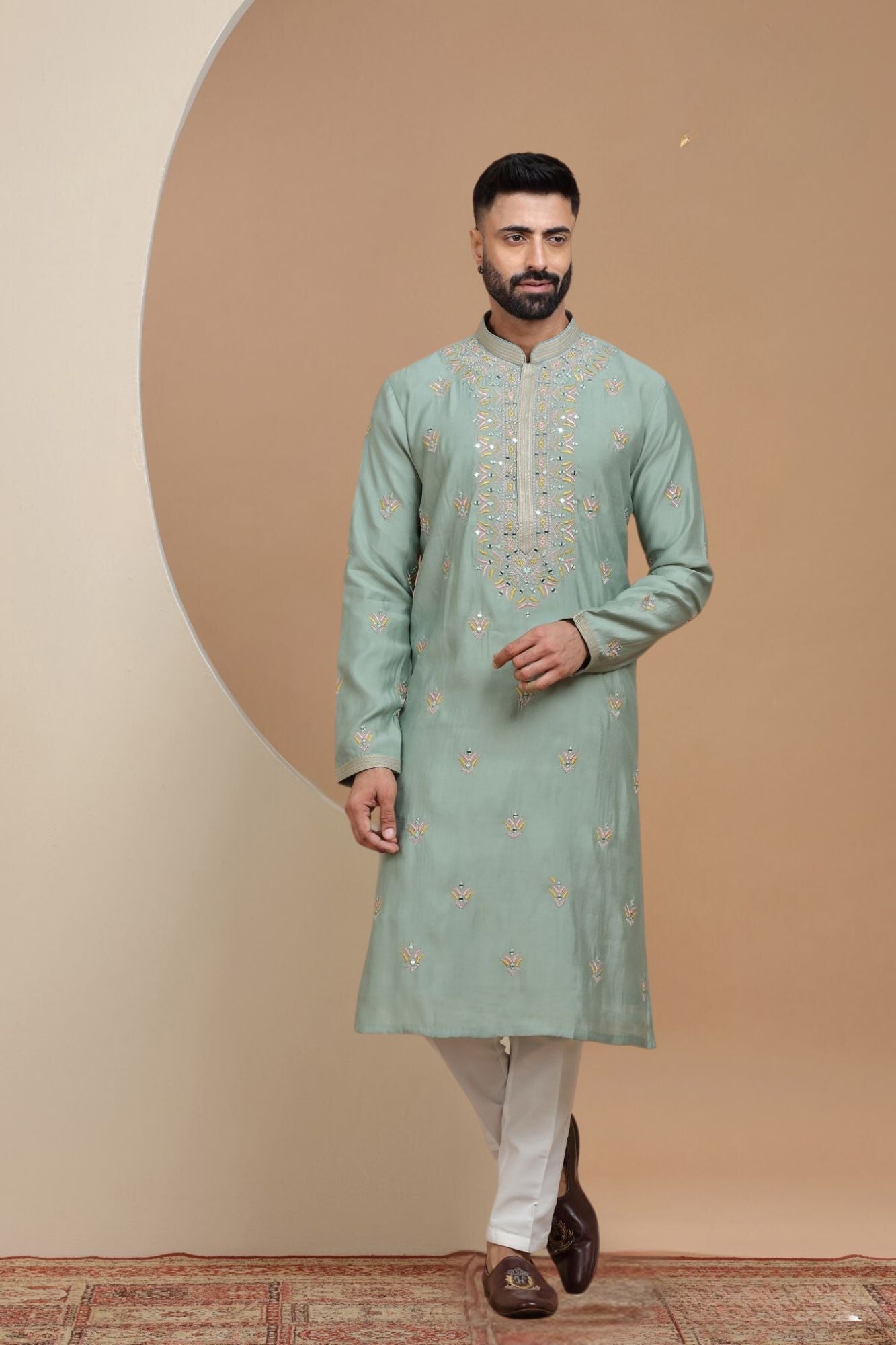 Little Green Mirror Embroidered Kurta Set