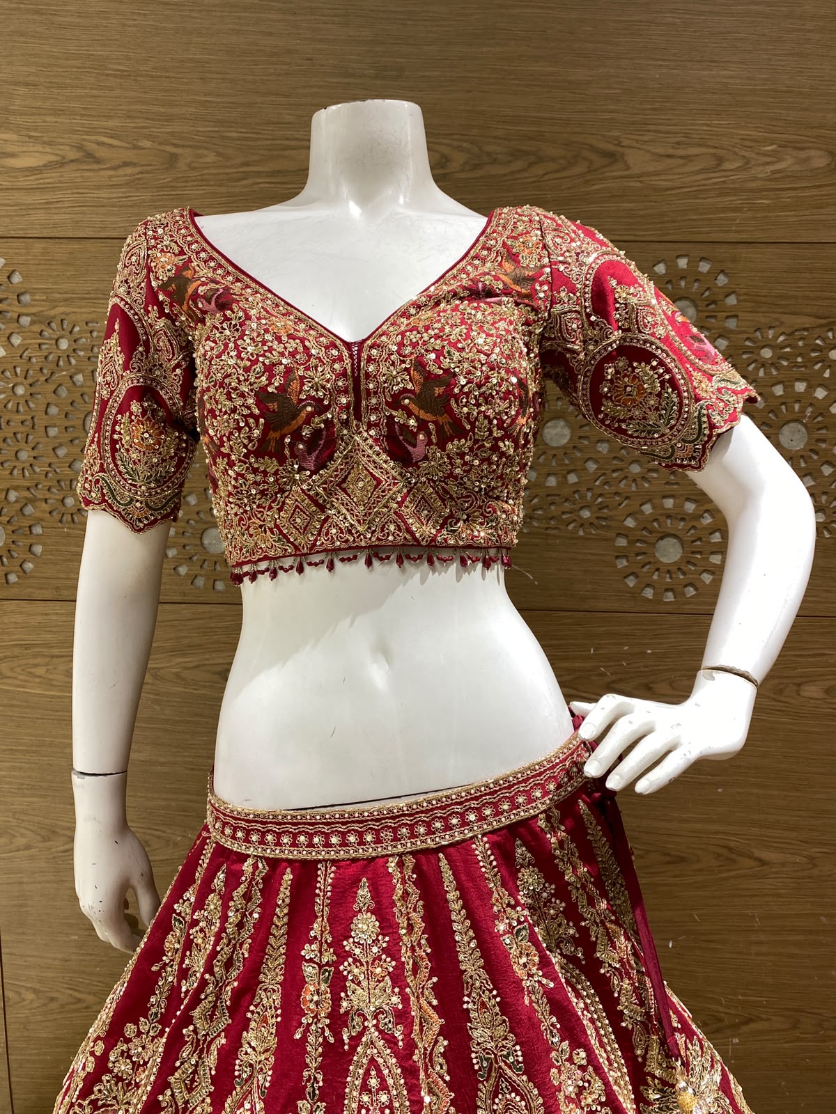 Luxury Deep Red Bridal Lehenga with Heavy Zardozi & Zari Embroidery