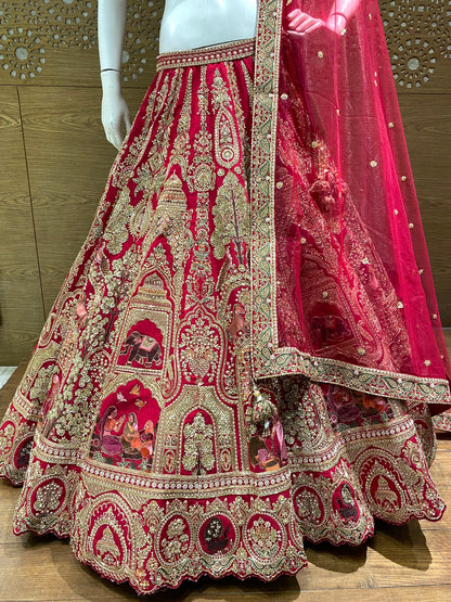 Luxury Deep Red Bridal Lehenga with Heavy Zardozi & Zari Embroidery