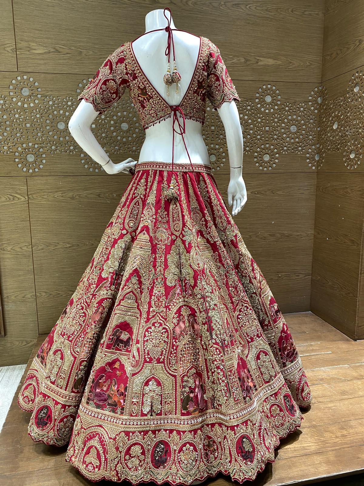Luxury Deep Red Bridal Lehenga with Heavy Zardozi & Zari Embroidery