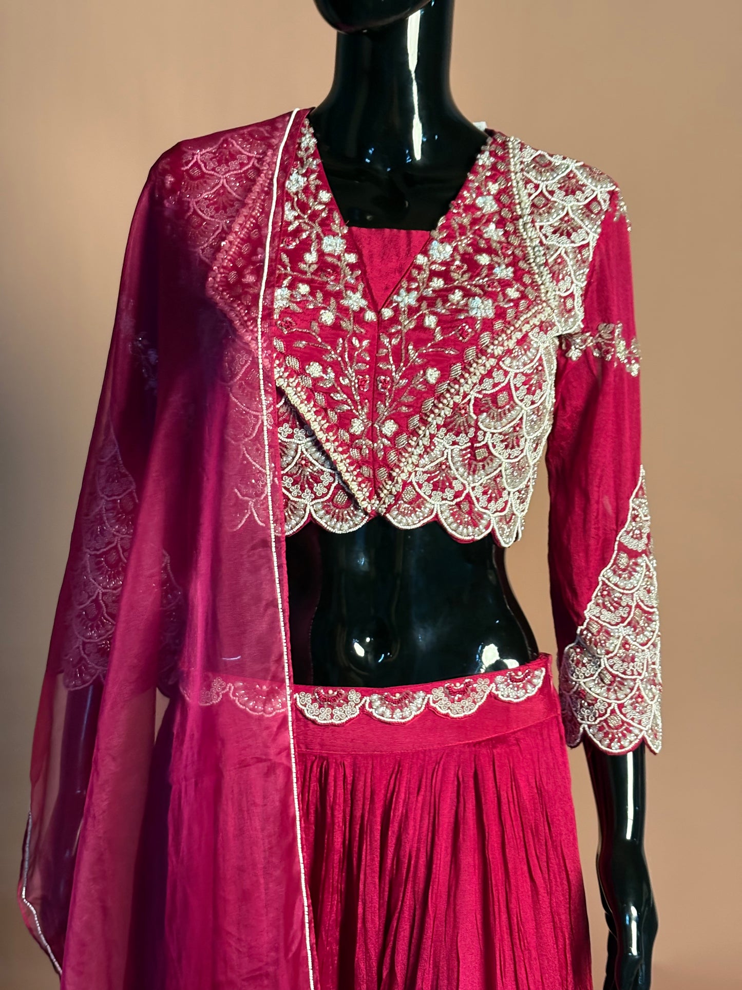Magenta Pink Indo-Western Sharara Set with Embroidered Cape Jacket