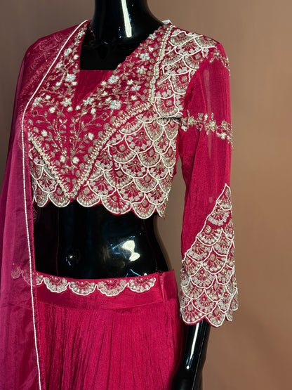 Magenta Pink Indo-Western Sharara Set with Embroidered Cape Jacket