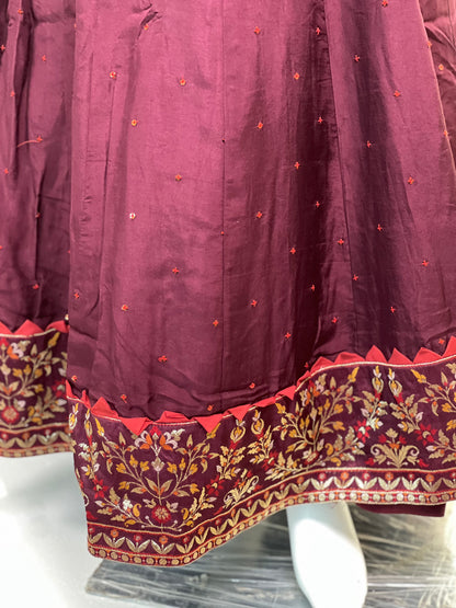 Maroon Anarkali Suit with Embroidered Borders & Bandhani Dupatta