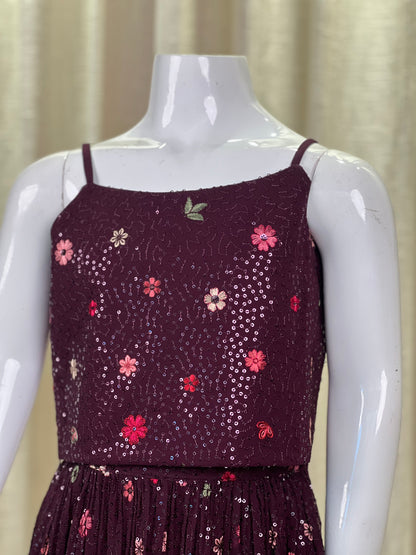 Maroon Embroidered Anarkali Gown with Floral Jacket