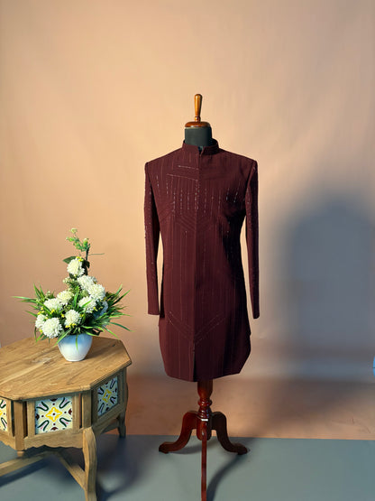 Maroon Structured Indo-Western with Geometric Sequin Embroidery