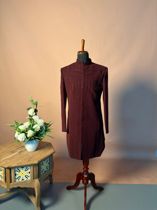 Maroon Structured Indo-Western with Geometric Sequin Embroidery