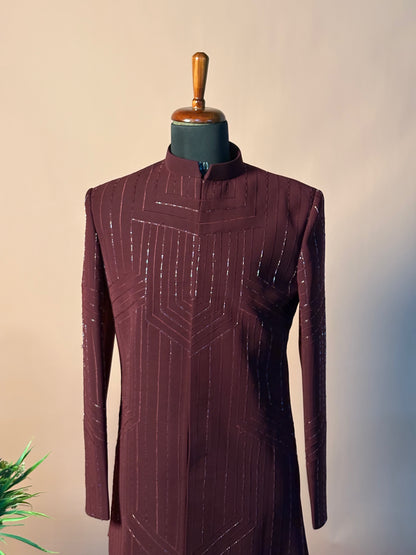 Maroon Structured Indo-Western with Geometric Sequin Embroidery