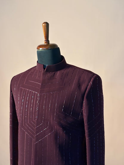 Maroon Structured Indo-Western with Geometric Sequin Embroidery