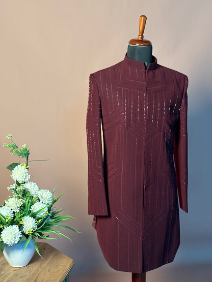 Maroon Structured Indo-Western with Geometric Sequin Embroidery