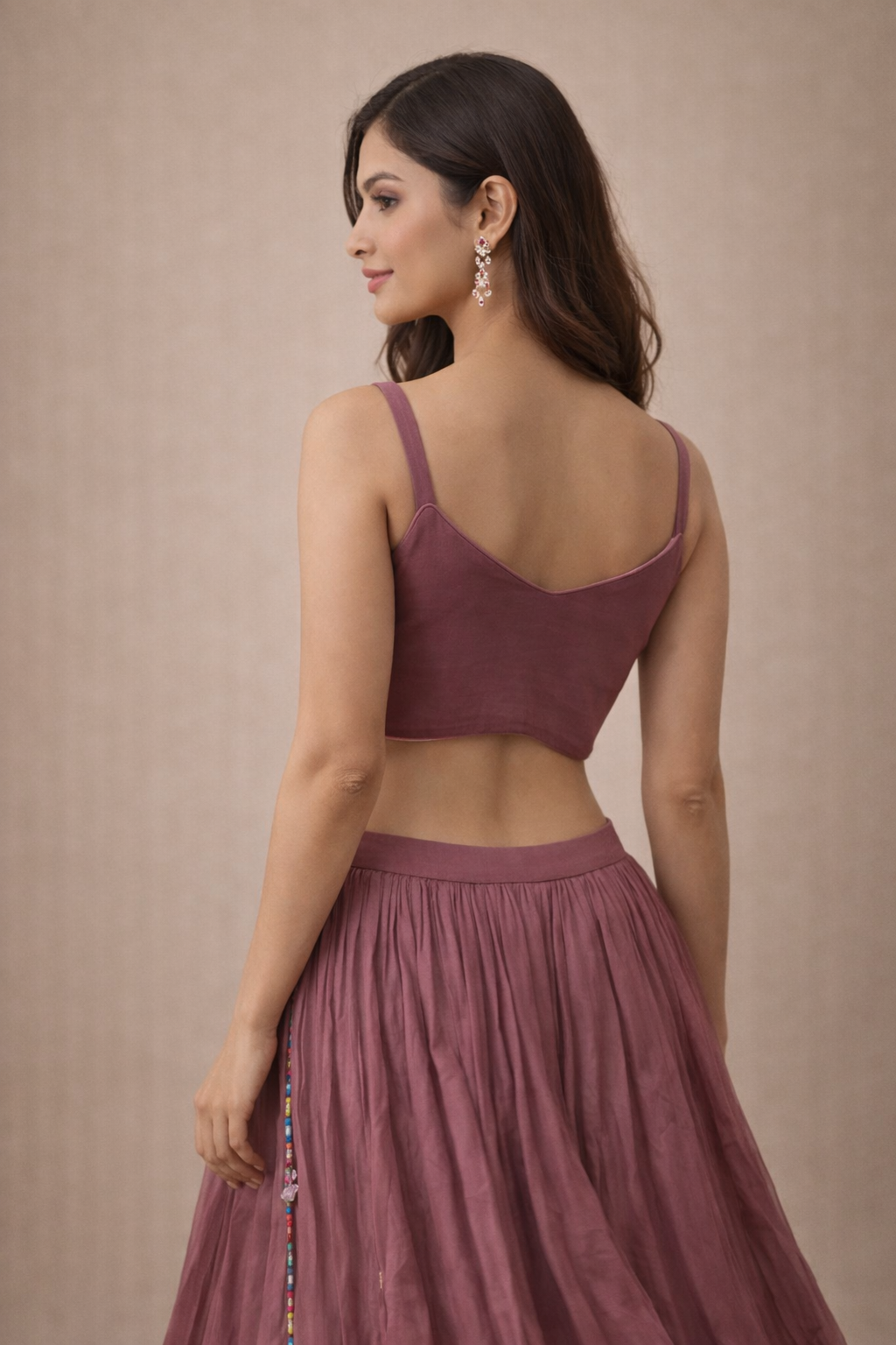 Mauve Hand-Embellished Lehenga with Multicolor Mirror Work