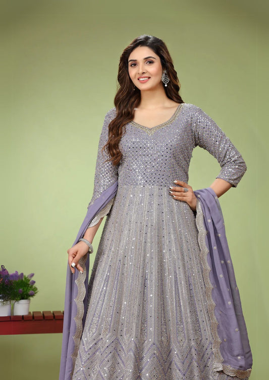 Mauve Purple Lucknowi Anarkali Suit