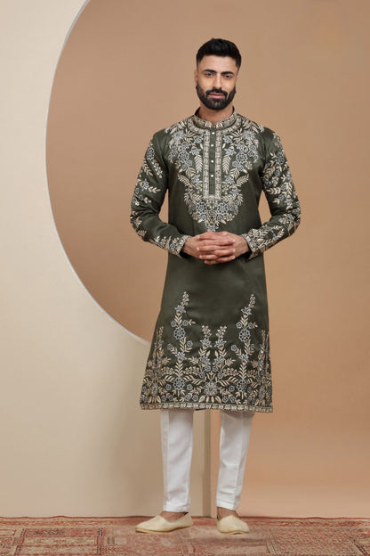 Mehndi Colour Designer Handcraft Kurta Set