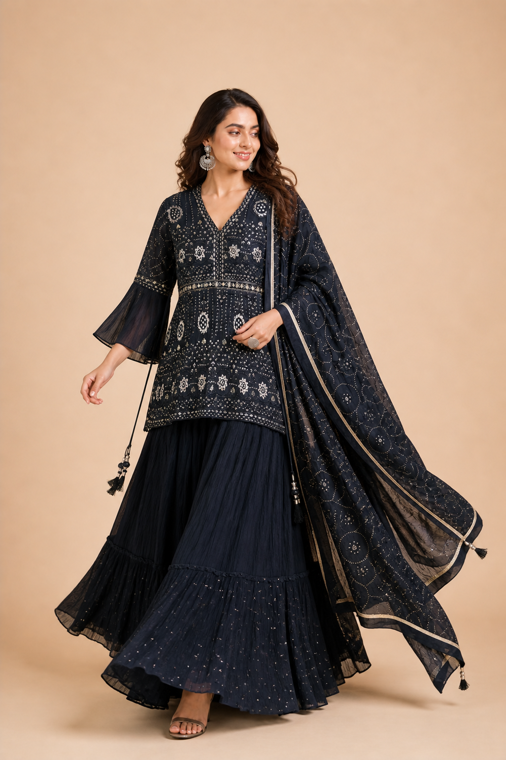 Midnight Black Sequins Embroidered Designer Lehenga Set with Mirror Work