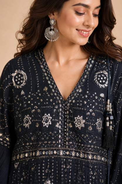 Midnight Black Sequins Embroidered Designer Lehenga Set with Mirror Work