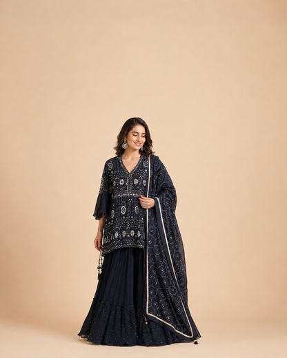 Midnight Black Sequins Embroidered Designer Lehenga Set with Mirror Work