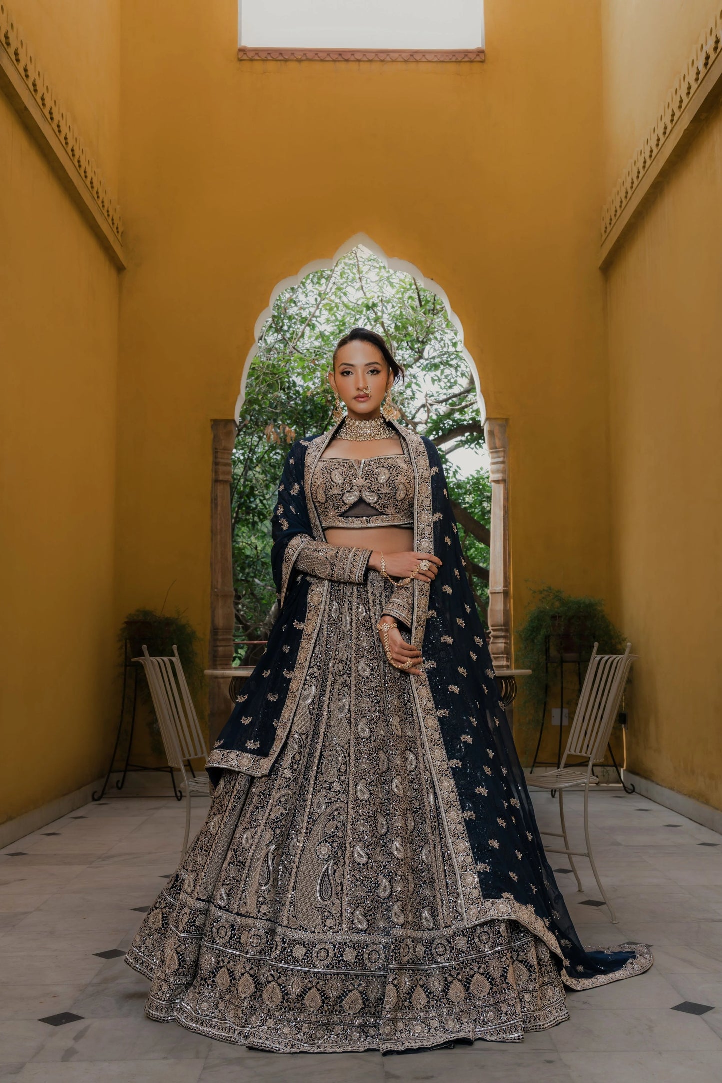 Midnight Blue Georgette Lehenga with Zardosi & Sequin Embroidery